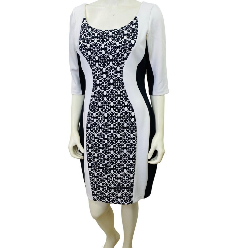 SANGRIA ELBOW SLEEVE SCUBA COLOR BLOCK SHEATH DRESS 12PET